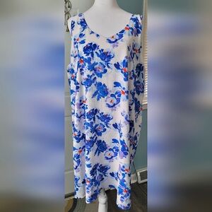 Halogen Midi Shift Dress Women's XL White w/ Blue Floral Dress Lightweight NWT
